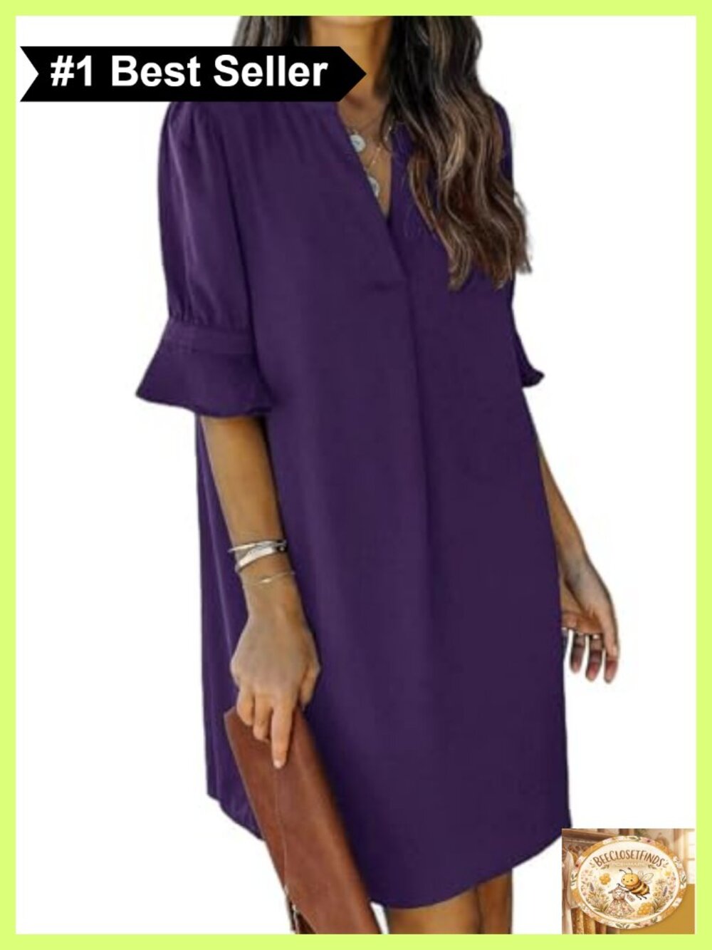 Women's V Neck Ruffle Short Sleeve Shift Dress Midi Casual Summer